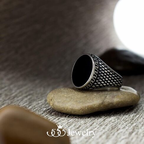 555Jewelry Stainless Steel High Polish Plain Oval Black Onyx Signet Ring for Men in Kuwait