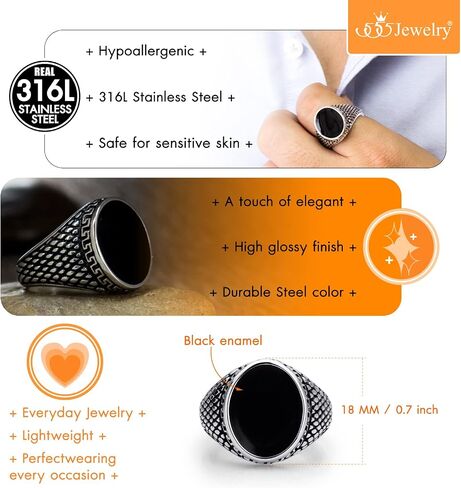 555Jewelry Stainless Steel High Polish Plain Oval Black Onyx Signet Ring for Men in Kuwait