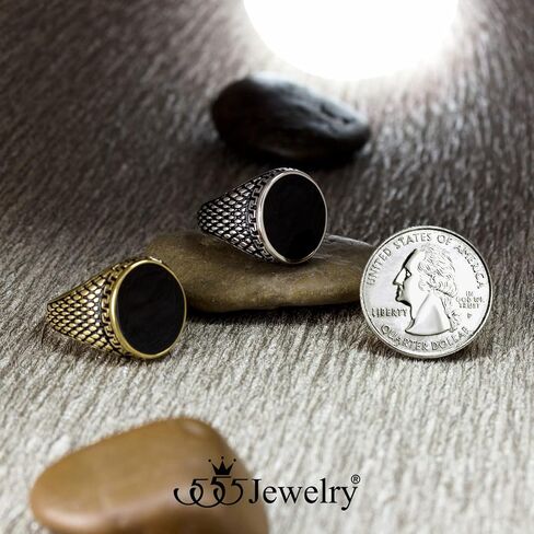 555Jewelry Stainless Steel High Polish Plain Oval Black Onyx Signet Ring for Men in Kuwait