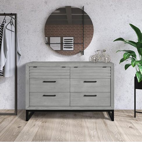 Evolur Kyoto Double Dresser in Imperial Grey, Comes Fully Assembled, Comes with Anti Tipping Kit, Made of Hardwood, Unique Two Tone Design, Wooden Nursery Furniture in Saudi Arabia