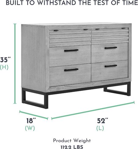 Evolur Kyoto Double Dresser in Imperial Grey, Comes Fully Assembled, Comes with Anti Tipping Kit, Made of Hardwood, Unique Two Tone Design, Wooden Nursery Furniture in Saudi Arabia