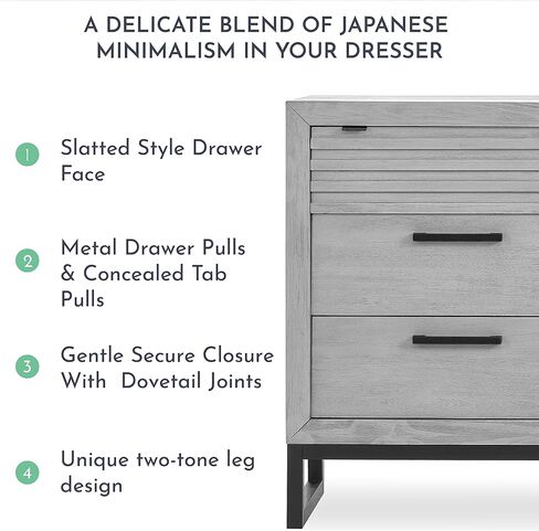 Evolur Kyoto Double Dresser in Imperial Grey, Comes Fully Assembled, Comes with Anti Tipping Kit, Made of Hardwood, Unique Two Tone Design, Wooden Nursery Furniture in Saudi Arabia