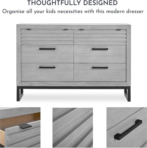 Evolur Kyoto Double Dresser in Imperial Grey, Comes Fully Assembled, Comes with Anti Tipping Kit, Made of Hardwood, Unique Two Tone Design, Wooden Nursery Furniture in Saudi Arabia