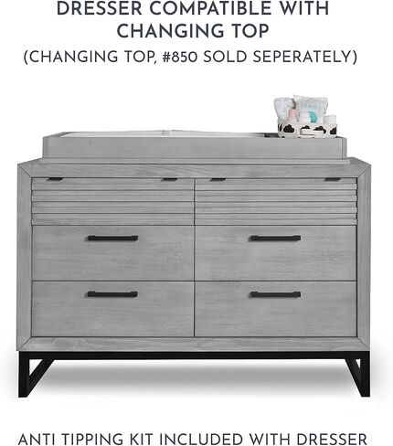 Evolur Kyoto Double Dresser in Imperial Grey, Comes Fully Assembled, Comes with Anti Tipping Kit, Made of Hardwood, Unique Two Tone Design, Wooden Nursery Furniture in Saudi Arabia