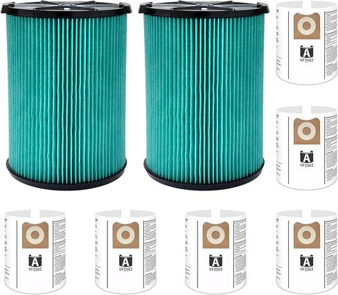 عبوتان من مرشح بديل VF6000 مكون من 5 طبقات للمكانس الكهربائية الرطبة/الجافة Ridgid سعة 5-20 جالون، 6 عبوات VF3502 أكياس فلتر فراغ عالية الكفاءة مكونة من طبقتين متوافقة مع مكنسة Ridgid الرطبة/الجافة سعة 12-16 جالونًا in Kuwait