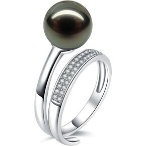 Nonnyl Gift for Wife Tahitian Black-Pearl-Rings-Gifts for Women - Wedding Birthday Anniversary-Mom Her Mothers Day Valentines Day Christmas-18K Gold Plated Sterling Silver Ring Fine Jewelry