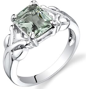 PEORA Green Amethyst Ring for Women 925 Sterling Silver, Designer Criss-Cross Solitaire, Natural Gemstone Birthstone, 2 Carats Radiant Cut 9x7mm, Comfort Fit, Sizes 5 to 9
