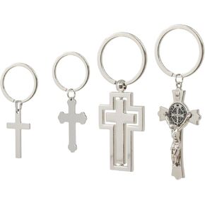 Honbay 4PCS Metal Cross Keychains Creative Religious Key Rings Faith Keyfob Backpack Hanging Ornament for Bag Purse Wallet Cellphone or Car Pendant (4 Style)