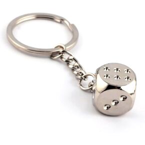Retro Dice Keychain Accessories,Silver Metal Dice Keychain with Dots,Stylish and Fortunate Amulet Gift for Men & Women