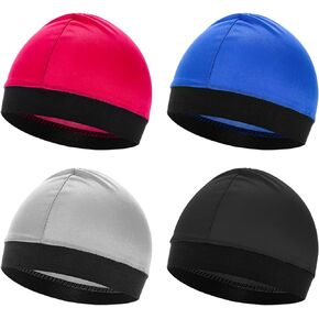 4 Pieces Wave Cap Kid, Children's Satin Wave Cap for Boys and Girls Boo Boo Cap for Men Football Cap Sports Wicking Cap Running Hat Elastic Caps Multicolor