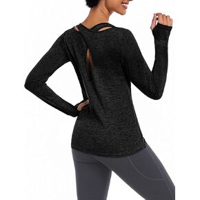 قميص اليوجا للسيدات بأكمام طويلة من ADOME قمصان التمرين للنساء سريعة الجفاف وصالة الألعاب الرياضية والجري بلايز اليوغا in Kuwait