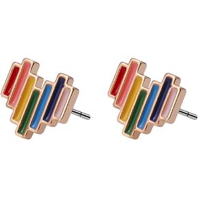 MALOYANVE Rainbow Stud Earrings for Women Girls Unique Creative Bohemian Lightweight Acrylic Rainbow Chain Dangle Drop Earrings Long Handmade Colorful Rainbow Resin Hearts Chain Post Stud Earrings Jewelry for Women Girls