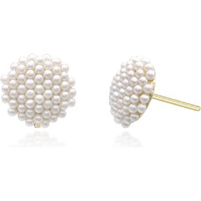 YOQUCOL Simulated Pearl Golden Tone Earrings for Women Girls Pierced Earrings Fashion Bridal Elegant Jewelry Gift