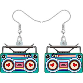 Acrylic Retro Vintage Radio Earrings Dangle Drop Jewelry Funny Gifts for Women Girls Kids Charms 80s 90s Party Favors Decor