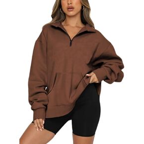 سويت شيرت نسائي كبير الحجم من Lentta بنصف سحاب وأكمام طويلة وياقة وربع سحاب in Kuwait