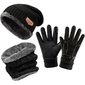 LONGTEN Winter Beanie Hat Scarf Gloves Set Knitted Hat Neck Gaiters Touch Screen Driving Gloves Unisex
