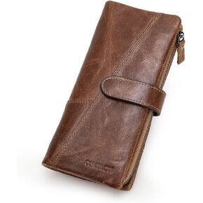 Contacts Mens Clutch Wallet Leather Phone Purse for Men and Women Zipper Card Holder Bifold Coin Wallet Black