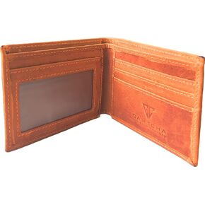 100% Leather bifold RFID Tan Mens Minimalist ID Wallet