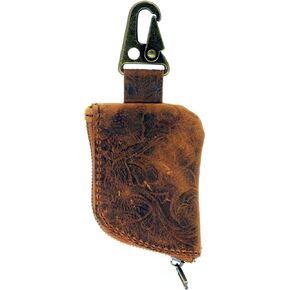 JJNUSA Genuine Leather Zipper Coin Purse Wallet With Key Car Smart, Change Purse, Coin Pouch Holder For Men Brown