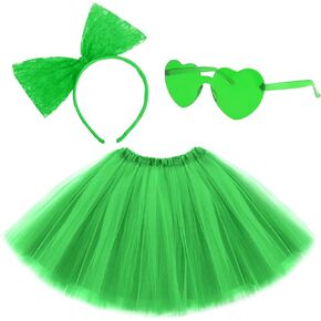 Adult Tutus for Women, 4 Layered Tulle Tutu Skirt Set with Heart Sunglasses and Bow Headband Colorful Party Favors