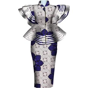 Women African Dresses Clothing Dashiki Bazin Riche Dress Women Skirt Set Print Ankara Zipper Top