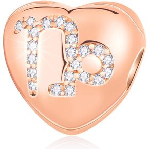 EMOSTAR Rose Gold Heart-Shaped Reflexions Zodiac Sign Clip Charms fits European Women Bracelet, 925 Sterling Silver Lock Stopper Beads, 12 Constellation Clips with CZ, Gifts for Birthday/Christmas