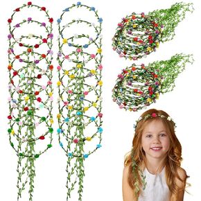 100 Pcs Assorted Colored Flower Crown Bohemian Floral Garland Headbands Flower Crowns for Women Green Leaves Garland Headpiece for Girls Lady Wedding Festival Holiday Party Vacation Photography Props