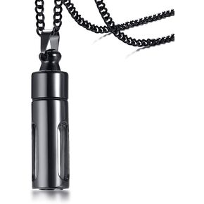 Mealguet Jewlery Stainless Steel Glass Container Vial Tube Cremation Urn Ashes Memorial Pendant Necklace for Men Women,24" Chain Black
