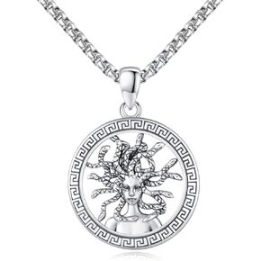 Yueyuan Medusa Necklace for Women 925 Sterling Silver Medusa Head Snake Monster Pendant Necklace Gothic Viking Serpent Pendant Amulet Medal Ancient Greece Mythology Goddess Jewerly Gifts for Christmas