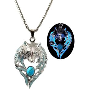Wolf Necklace for Women Men Luminous Wolf Head Pendant Necklace Viking Wolf Stuff Gift Halloween Glow in the Dark Jewelry