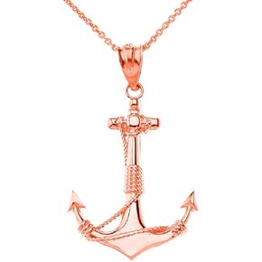 Certified 10k Gold Twisted Style Nautical Rope Fouled Anchor Pendant Necklace