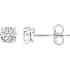 1/10 to 1/4 Carat Illusion Set 10K White Gold Miracle Plated Round-cut Diamond Stud Earring (H-I, I2-I3) by La4ve Diamonds