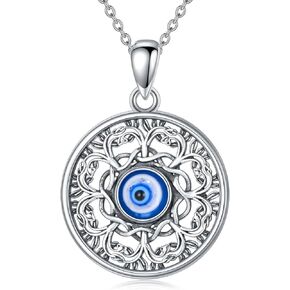 Protection Necklace Sterling Silver Jesus/Virgin Mary/Guadalupe Cross Necklace Mustard Seed Evil Eye Pentagram Amulet Jewelry Christmas Birthday Gifts for Women Men