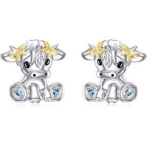 Highland Cow Earrings for Women,Sterling Silve Highland Cow Earrings Cute Scottish Cow Studs Hypoallergenic Jewelery Easter Mother's Day Gifts
