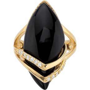PalmBeach Yellow Gold-plated Marquise Shaped Natural Black Onyx and Round Cubic Zirconia Ring Sizes 6-12