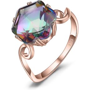 JewelryPalace Fancy Cut 5.7ct Multicolor Genuine Rainbow Quartz Cocktail Rings for Her, 14K White Yellow Rose Gold Plated 925 Sterling Silver Ring for Women, Natural Gemstone Jewelry Rings