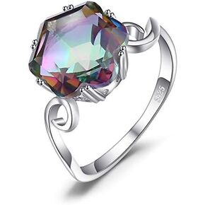 JewelryPalace Fancy Cut 5.7ct Multicolor Genuine Rainbow Quartz Cocktail Rings for Her, 14K White Yellow Rose Gold Plated 925 Sterling Silver Ring for Women, Natural Gemstone Jewelry Rings