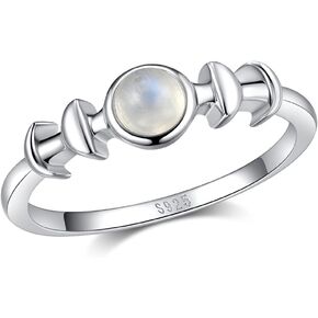 Genuine Moonstone Ring Sterling Silver Moon Phase Ring Triple Goddess Moonstone Statement Band Finger Minimalist Ring for Women Girls with Gift Box