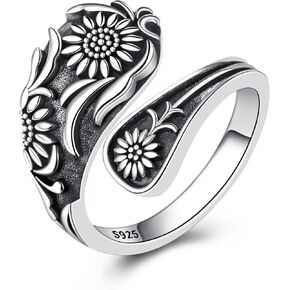 IOHUPCI Spoon Ring for Women - Sterling Silver Thumb Vintage Antique Spoon Ring Boho Victorian Jewelry