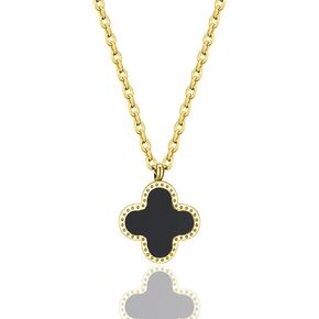 HighSpark Clover Necklaces for Women | Four Leaf Clover Necklace Pendant | Lovely Gift - Black