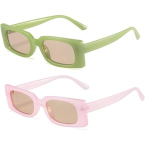 ENTHYI Rectangle Vintage Sunglasses for Women Retro 90s Square Female Chunky Glasses
