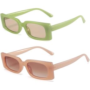 ENTHYI Rectangle Vintage Sunglasses for Women Retro 90s Square Female Chunky Glasses