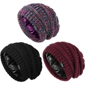 Winter Hats for Women 2023 Slouchy Satin Linned Beanie for Women Soft Stretch Warm Skull Ski Cap Beanies