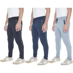 Mens Sweatpants 3- Pack Active Athletic Joggers with Zipper Pocket and Drawstring. Sizes: from S to 3XL.