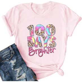 100 Days of School Shirt Women 100 Days Brighter Tops 100 Days Teacher T-Shirt Back to School Shirt