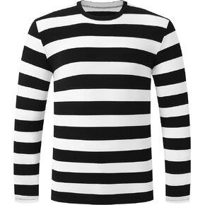 Formeet17 Men's Long Sleeve Striped T-Shirt Causal Crewneck Shirt