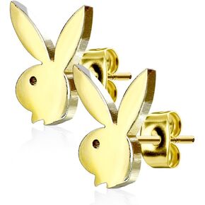 Playboy 316L 20G Surgical Steel Bunny Earring Studs Plated for Women 0.8 MM - Playboy License (Gold) in Kuwait
