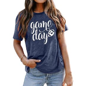 Game Day T Shirts Women Football Graphic Tee Funny Cute Competition Tshirt Casual Short Sleeve Tee Tops