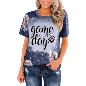 تي شيرت Game Day للسيدات لكرة القدم جرافيك تي شيرت مضحك لطيف للمنافسة تي شيرت كاجوال بأكمام قصيرة تي شيرت