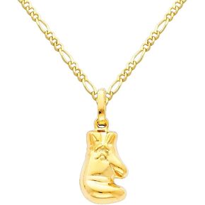 14k Yellow Gold Boxing Glove Charm Pendant with 1.6mm Figaro Chain Necklace